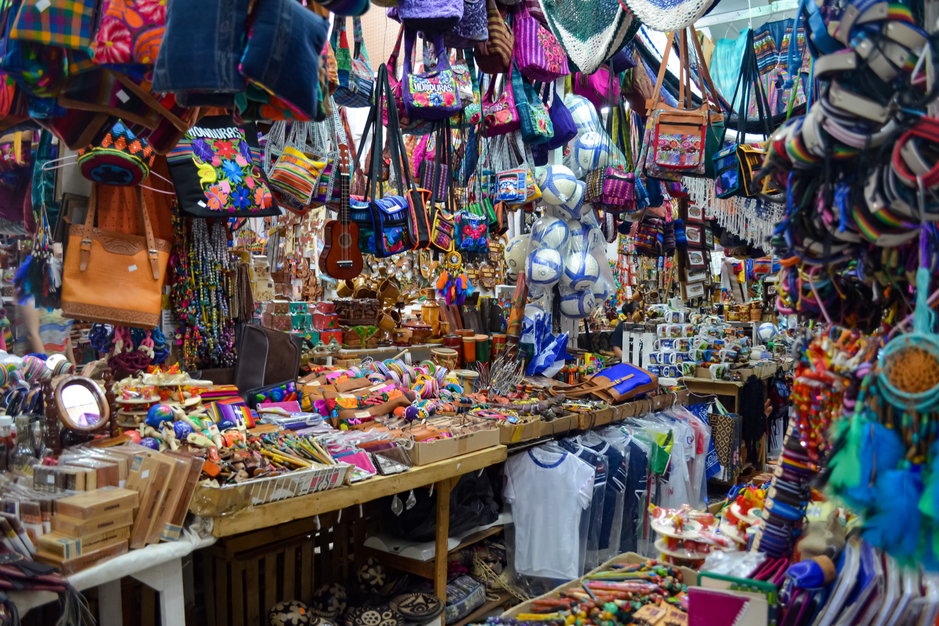 Colorful market with handmade goods