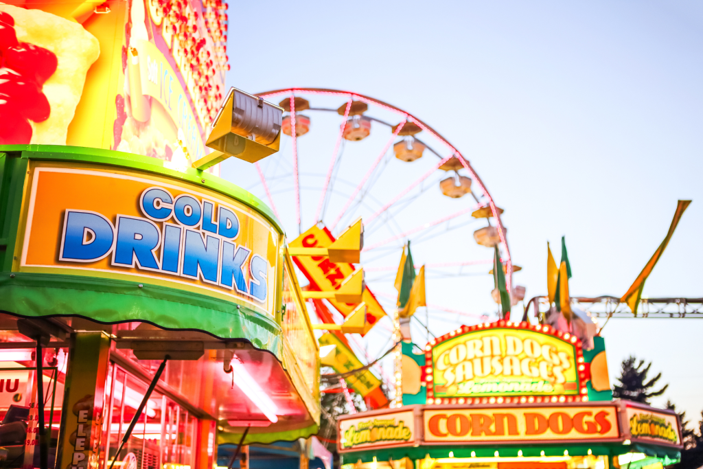 Carnival with Ferris wheel & food stalls