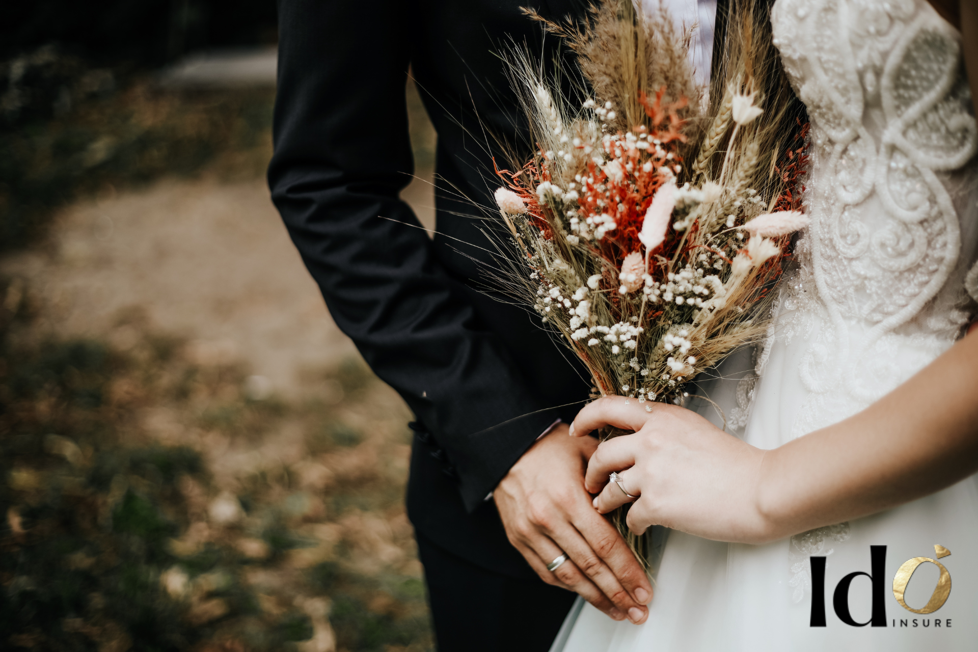 Bride and groom holding a wedding bouquet, symbolising wedding protection and specialist event risk planning