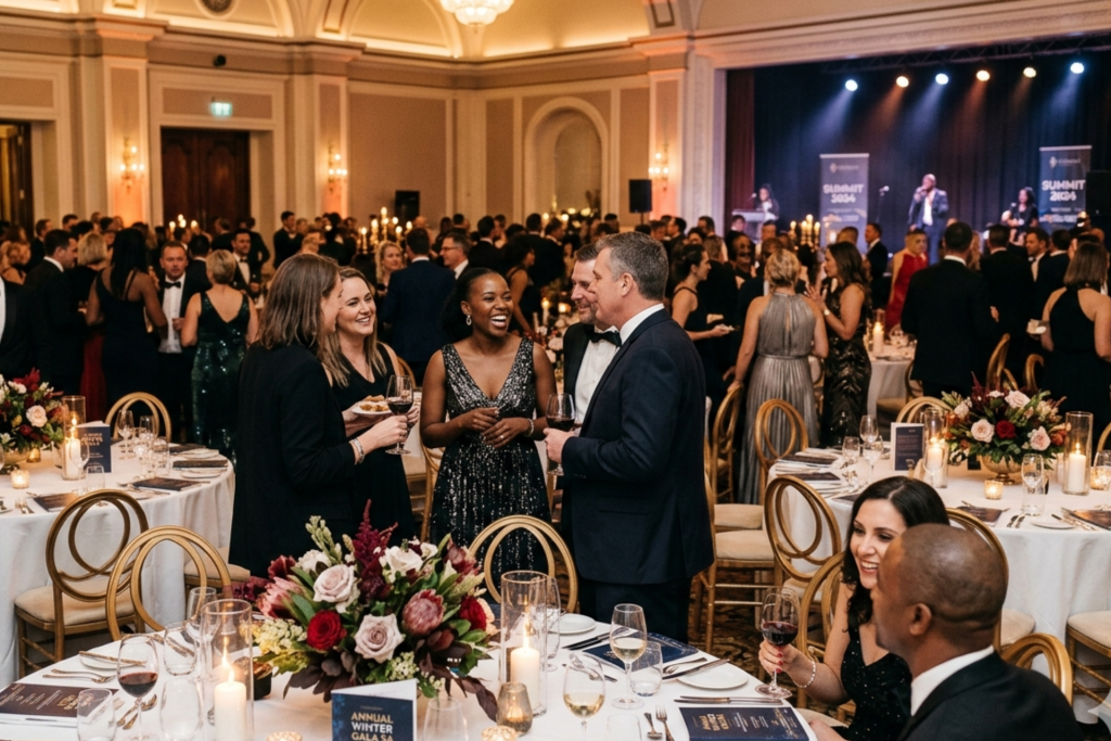 Indoor gala dinner event highlighting indoor event insurance and winter event liability risks in South Africa